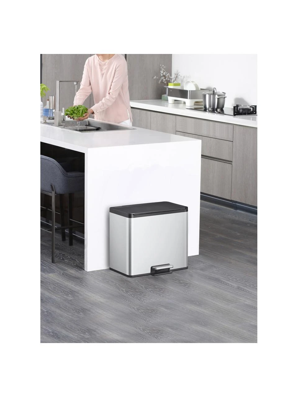 Abfalleimer Essential mit Pedal-Funktion in Silberfarben, 20 L + 9 L, B 46 x H 41 cm, 20 L + 9 L 2 Abfalleimer Essential mit Pedal-Funktion in Silberfarben, 20 L + 9 L, B 46 x H 41 cm, 20 L + 9 L – Bild 2