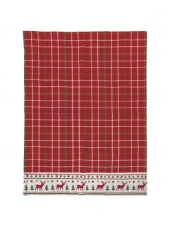 Villa D'Este Home Tivoli Baumwoll-Geschirrtuch Tartan Reindeer mit Weihnachtsmuster, B 50 x L 70 cm