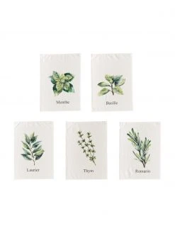 Cote Table Baumwoll-Geschirrtücher-Set Aroma mit Gewürz-Motiven, 5-tlg., L 70 x B 50 cm