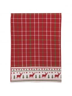 Villa D'Este Home Tivoli Baumwoll-Tischläufer Tartan Reindeer mit Weihnachtsmuster, B 33 x L 178 cm -Küche Geschäft Baumwoll Tischlaufer Tartan Reindeer mit Weihnachtsmuster 2