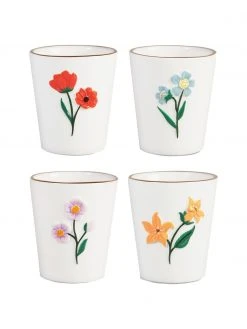 &k amsterdam Becher Wildflower mit Blumen-Dekor und Goldrand, 4er-Set, Ø 8 x H 9 cm, 225 ml