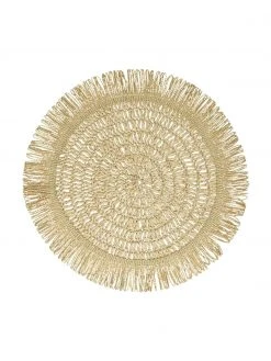 Beige runde Tischsets Gyula mit Fransen aus Papierfasern, 2 Stück, Ø 40 cm