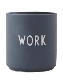 Design Letters Design Becher Favourite WORK in Dunkelgrau mit Schriftzug, Ø 8 x H 9 cm, 250 ml