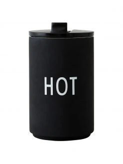 Design Letters Design Coffee-to-go-Becher Favourite HOT in Schwarz mit Schriftzug, Ø 8 x H 13 cm, 350 ml
