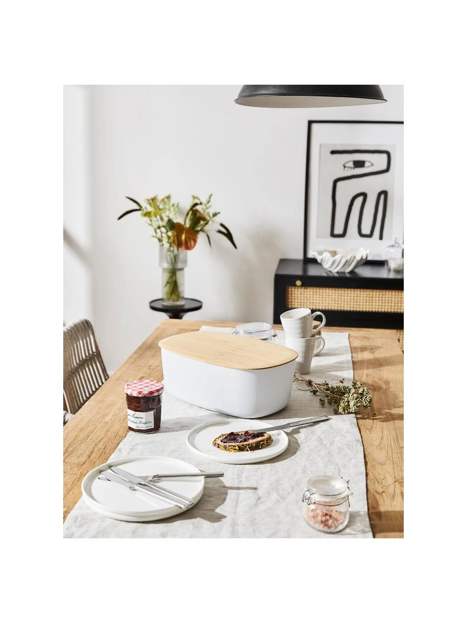 Designer Brotkasten Box-It in Weiß mit Schneidebrett als Deckel, Deckel: Bambus, Dose: Weiß Deckel: Braun, B 35 x H 12 cm Rig-Tig Designer Brotkasten Box-It in Weiß mit Schneidebrett als Deckel, B 35 x H 12 cm -Küche Geschäft Designer Brotkasten Box It in Weiss mit Schneidebrett als Deckel 1