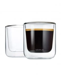 Blomus Doppelwandige Glas-Becher Nero, 2 Stück, Ø 8 x H 9 cm, 200 ml