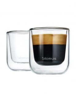 Blomus Doppelwandige Glas-Espressobecher Nero, 2 Stück, Ø 6 x H 7 cm, 80 ml