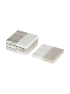 Eckige Marmor-Untersetzer Danelle in Weiß/Beige, 4 Stück, B 10 x T 10 cm