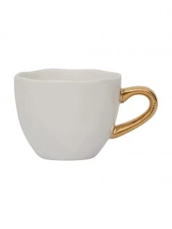 Urban Nature Culture Espressotassen Good Morning in Weiß mit goldfarbenem Griff, 2 Stück, Ø 6 x H 5 cm, 95 ml
