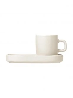 Blomus Espressotassen Pilar mit Untertassen in Beige matt/glänzend, 2 Stück, Ø 5 x H 6 cm, 50 ml