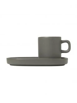 Blomus Espressotassen Pilar mit Untertassen in Dunkelgrau matt/glänzend, 2 Stück, Ø 5 x H 6 cm, 50 ml