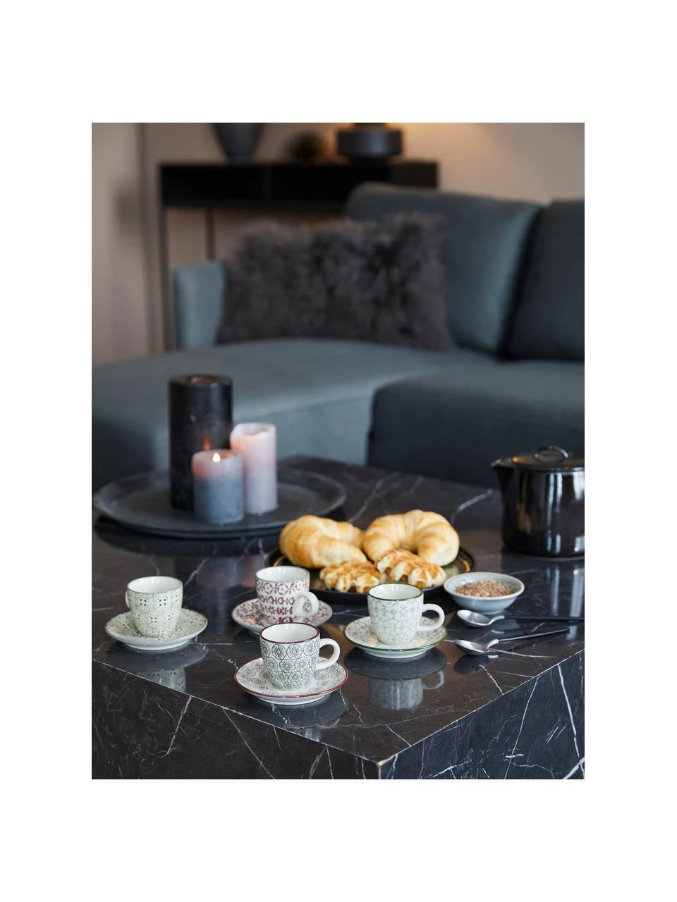 Bloomingville Espressotassen mit Untertassen Karine mit kleinem Muster, 4 Stück, Ø 6 x H 6 cm, 90 ml 2 Bloomingville Espressotassen mit Untertassen Karine mit kleinem Muster, 4 Stück, Ø 6 x H 6 cm, 90 ml – Bild 2