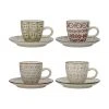 Bloomingville Espressotassen mit Untertassen Karine mit kleinem Muster, 4 Stück, Ø 6 x H 6 cm, 90 ml