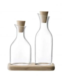 Lsa International Essig- und Öl-Spender Serve aus Glas und Eichenholz, 3er-Set, Set mit verschiedenen Größen