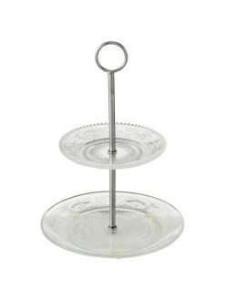 Etagere Relief aus Glas mit silbernem Gestell, Ø 20 cm, Ø 20 x H 28 cm