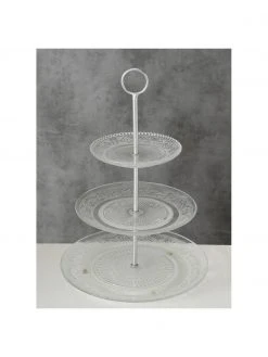 Küche Verkaufsladen -Küche Geschäft Etagere Relief aus Glas mit silbernem Gestell O 25 cm 1