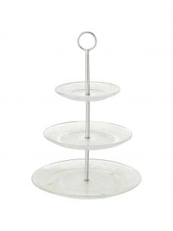 Etagere Relief aus Glas mit silbernem Gestell, Ø 25 cm, Ø 25 x H 35 cm