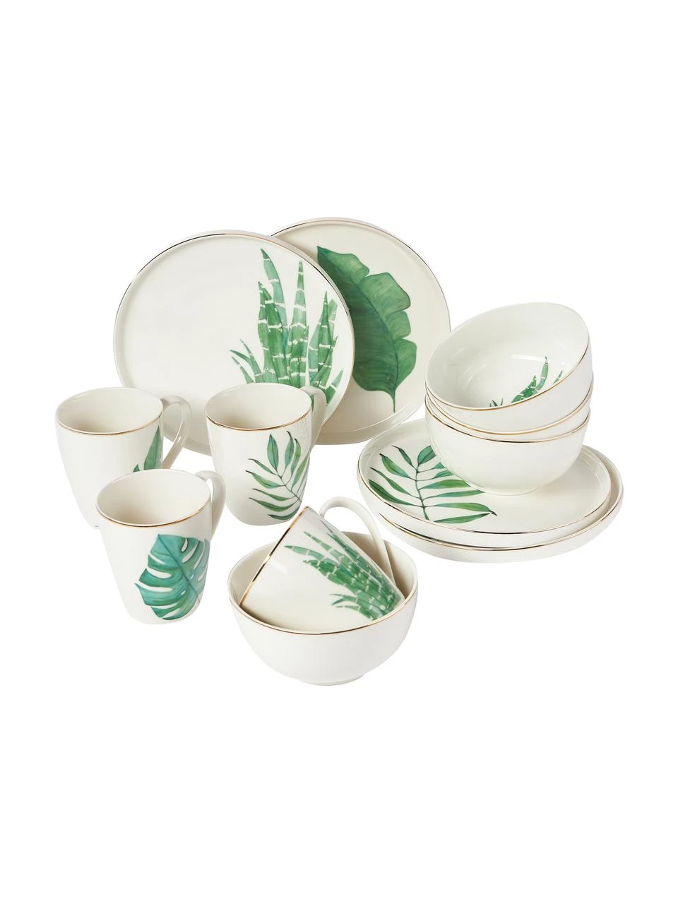 Westwing Collection Fine Bone China Geschirrset Timba mit tropischem Design, 4 Personen (12-tlg.), Set mit verschiedenen Größen 1 Westwing Collection Fine Bone China Geschirrset Timba mit tropischem Design, 4 Personen (12-tlg.), Set mit verschiedenen Größen