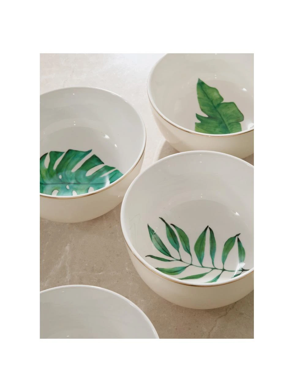 Westwing Collection Fine Bone China Schälchen Timba mit tropischem Design, 4er-Set, Ø 14 x H 7 cm 2 Westwing Collection Fine Bone China Schälchen Timba mit tropischem Design, 4er-Set, Ø 14 x H 7 cm – Bild 2