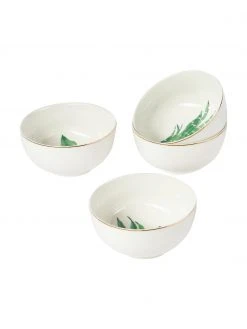Westwing Collection Fine Bone China Schälchen Timba mit tropischem Design, 4er-Set, Ø 14 x H 7 cm
