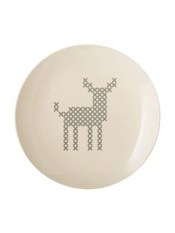Bloomingville Frühstücksteller Cross mit Rehmotiv, Ø 20 cm