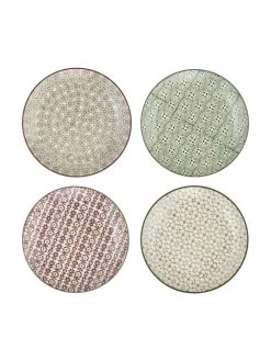 Bloomingville Frühstücksteller Karine mit kleinem Muster, 4er-Set, Ø 20 cm