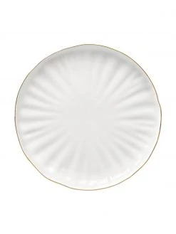 Westwing Collection Frühstücksteller Sali aus Porzellan mit goldenem Rand und Relief, 2 Stück, Ø 21 cm