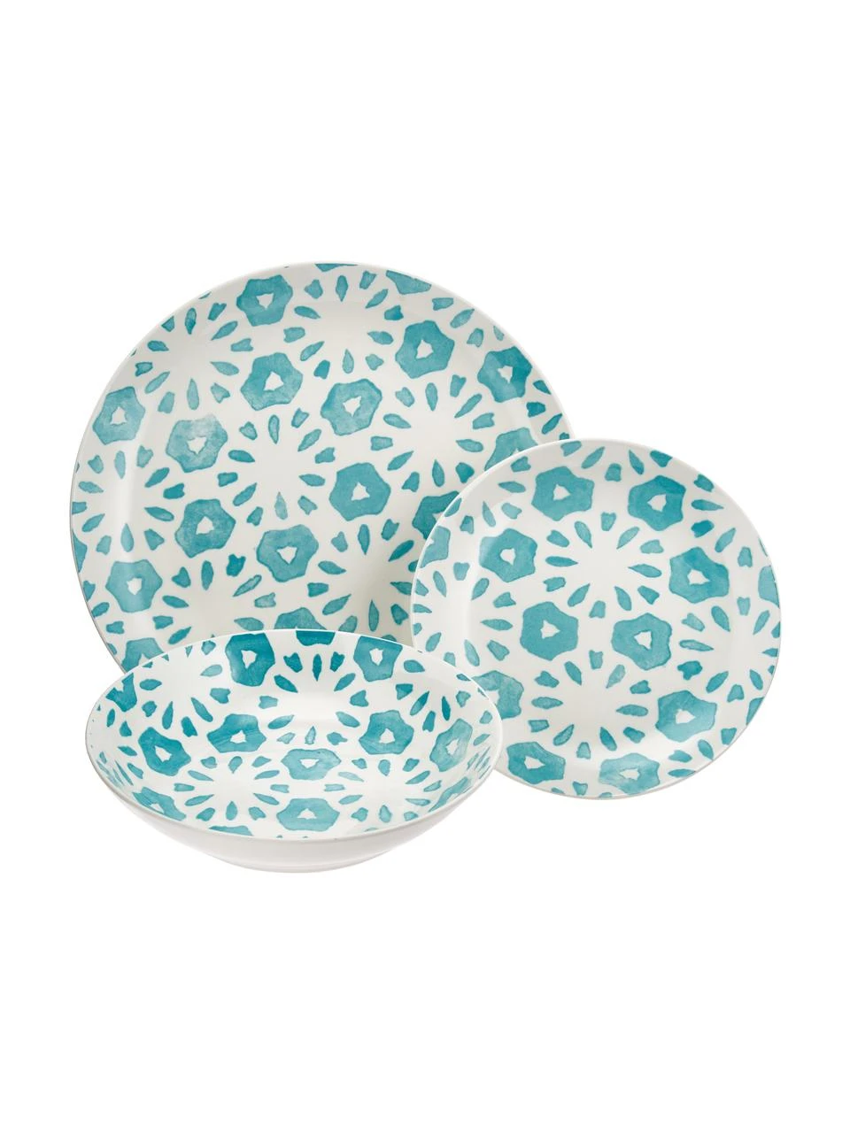 Gemustertes Geschirr-Set Bodrum in Türkis/Weiß, 18-tlg., Porzellan, Türkis, Weiß, Set mit verschiedenen Größen Villa D'Este Home Tivoli Gemustertes Geschirr-Set Bodrum in Türkis/Weiß, 18-tlg., Set mit verschiedenen Größen -Küche Geschäft Gemustertes Geschirr Set Bodrum in TurkisWeiss 18 tlg 3