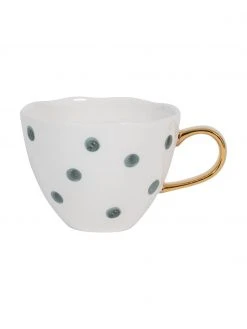 Urban Nature Culture Gepunktete Tasse Good Morning mit goldenem Griff, Ø 11 x H 8 cm, 350 ml