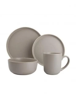 Geschirr-Set Brim aus Steingut in Taupe, 4 Personen (16-tlg.), Set mit verschiedenen Größen