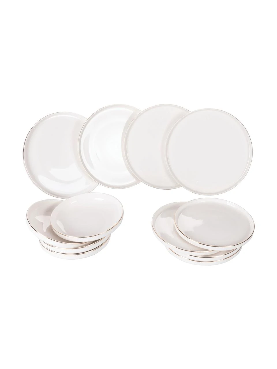 Geschirr-Set Luxury mit goldenem Rand, 4 Personen (12-tlg.), Fine Bone China (Porzellan) Fine Bone China ist ein Weichporzellan, das sich besonders durch seinen strahlenden, durchscheinenden Glanz auszeichnet., Weiß, Goldfarben, Set mit verschiedenen Größen Villa D'Este Home Tivoli Geschirr-Set Luxury mit goldenem Rand, 4 Personen (12-tlg.), Set mit verschiedenen Größen -Küche Geschäft Geschirr Set Luxury mit goldenem Rand 4 Personen 12 tlg
