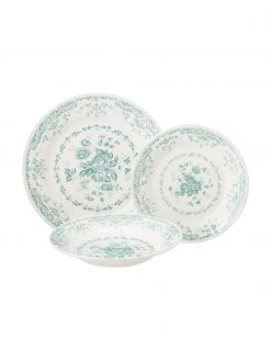 Bitossi Home Geschirr-Set Rose mit Blumendesign in Türkis, 6 Personen (18-tlg.), Set mit verschiedenen Größen