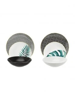 Villa D'Este Home Tivoli Geschirr-Set Urban Jungle mit tropischem Design, 6 Personen (18-tlg.), Set mit verschiedenen Größen