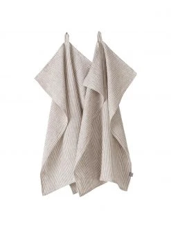 Jotex Gestreifte Leinen-Geschirrtücher Alina in Grau/Cremeweiß, 2 Stück, B 50 x L 70 cm