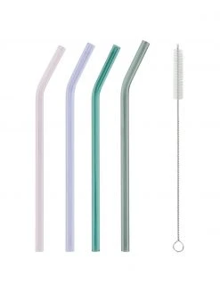 BUTLERS Glas-Strohhalme Long Drink mit Bürste, 4er-Set, L 24 cm