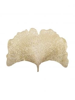 Goldene Kunststoff-Tischsets Ginkgo in Blattform, 2 Stück, B 30 x L 44 cm