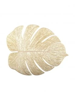 Goldene Kunststoff-Tischsets Leaf in Blattform, 2 Stück, B 33 x L 40 cm