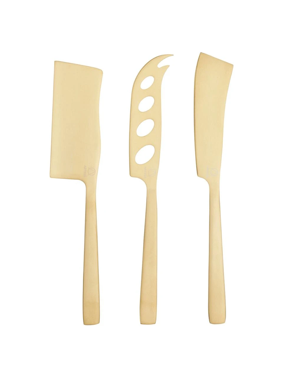 Goldfarbene Käsemesser Art, 3er-Set, Edelstahl, beschichtet Das Besteck ist aus Edelstahl gefertigt. Somit ist es langlebig, rostet nicht und ist resistent gegen Bakterien., Messingfarben, L 25 cm Goldfarbene Käsemesser Art, 3er-Set, L 25 cm -Küche Geschäft Goldfarbene Kasemesser Art 3er Set