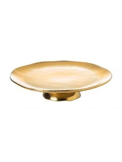 Bitossi Home Goldfarbene Porzellan-Tortenplatte Funky Table mit unregelmäßigem Rand, Ø 31 cm, Ø 31 x H 6 cm