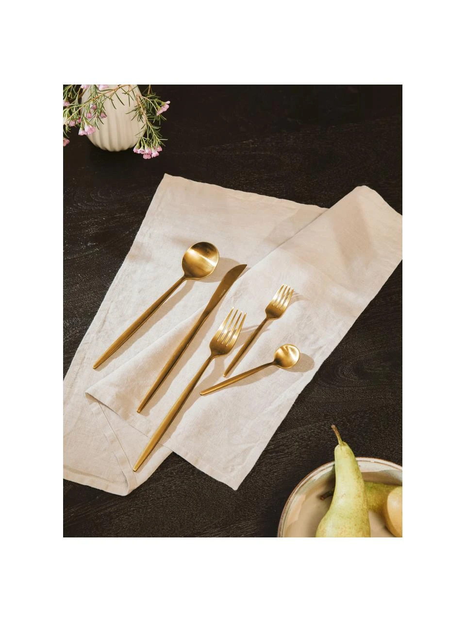 Goldfarbenes Besteck-Set Shimmer matt gebürstet, in verschiedenen Setgrößen, Messer: Edelstahl 13/0 Das Bestec, Goldfarben, gebürstet, 4 Personen (20-tlg.) Westwing Collection Goldfarbenes Besteck-Set Shimmer matt gebürstet, in verschiedenen Setgrößen, 1 Person (5-tlg.) -Küche Geschäft Goldfarbenes Besteck Set Shimmer matt geburstet in verschiedenen Setgrossen 2