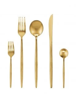 Westwing Collection Goldfarbenes Besteck-Set Shimmer matt gebürstet, in verschiedenen Setgrößen, 1 Person (5-tlg.)
