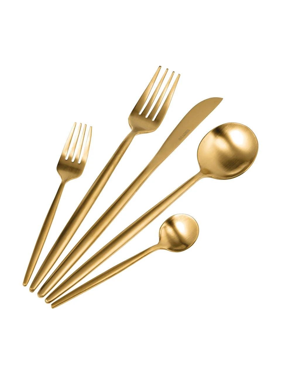 Goldfarbenes Besteck-Set Shimmer matt gebürstet, in verschiedenen Setgrößen, Messer: Edelstahl 13/0 Das Bestec, Goldfarben, gebürstet, 4 Personen (20-tlg.) Westwing Collection Goldfarbenes Besteck-Set Shimmer matt gebürstet, in verschiedenen Setgrößen, 1 Person (5-tlg.) -Küche Geschäft Goldfarbenes Besteck Set Shimmer matt geburstet in verschiedenen Setgrossen 4