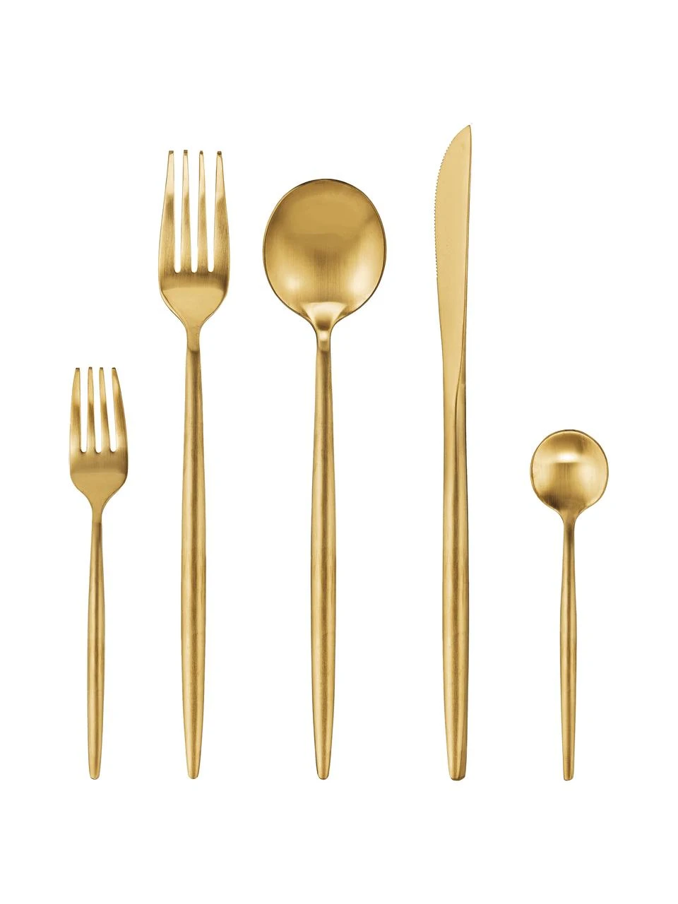 Goldfarbenes Besteck-Set Shimmer matt gebürstet, in verschiedenen Setgrößen, Messer: Edelstahl 13/0 Das Bestec, Goldfarben, gebürstet, 4 Personen (20-tlg.) Westwing Collection Goldfarbenes Besteck-Set Shimmer matt gebürstet, in verschiedenen Setgrößen, 1 Person (5-tlg.) -Küche Geschäft Goldfarbenes Besteck Set Shimmer matt geburstet in verschiedenen Setgrossen