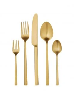 Westwing Collection Goldfarbenes Besteck-Set Shine matt gebürstet, in verschiedenen Setgrößen, 1 Person (5-tlg.)