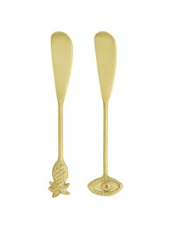 Madam Stoltz Goldfarbenes Buttermesser-Set Bali aus Messing, 2-tlg., L 15 cm