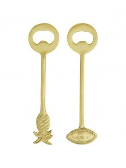 Madam Stoltz Goldfarbenes Flaschenöffner-Set Bali aus Messing, 2-tlg., L 16 cm
