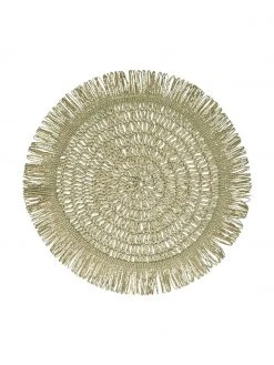Grüne runde Tischsets Gyula mit Fransen aus Papierfasern, 2 Stück, Ø 40 cm