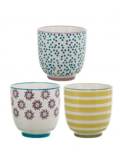 Bloomingville Handbemalte Espressobecher Patrizia mit verspieltem Muster, 3er-Set, Ø 7 x H 7 cm, 180 mlNur noch 1 Artikel verfügbar