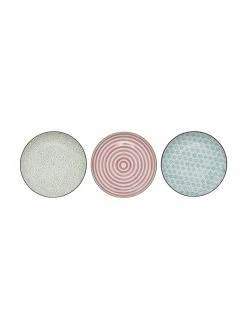 Bloomingville Handbemalte Frühstücksteller Patrizia mit verspieltem Muster, 3er-Set, Ø 20 cm