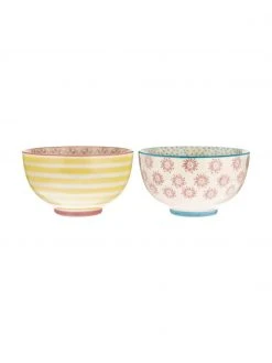 Bloomingville Handbemalte Schälchen Patrizia mit verspieltem Muster, 2er-Set, Ø 12 x H 7 cm